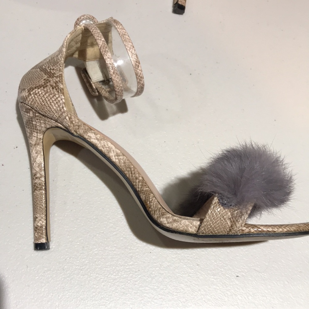 Hight Heels Snake Print Sandals with Real Rabbit Hair Size 41